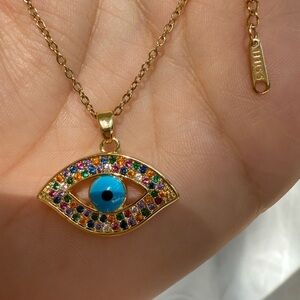 New! Evil Blue eye pendant gold necklace zircon stainless steel adjustable